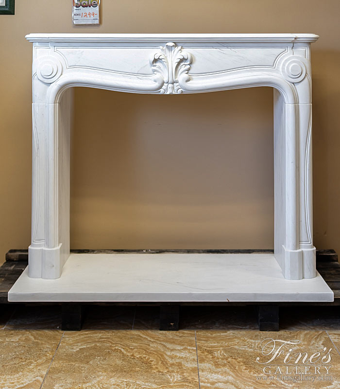 Pristine Pure White French Style Marble Fireplace Mantel