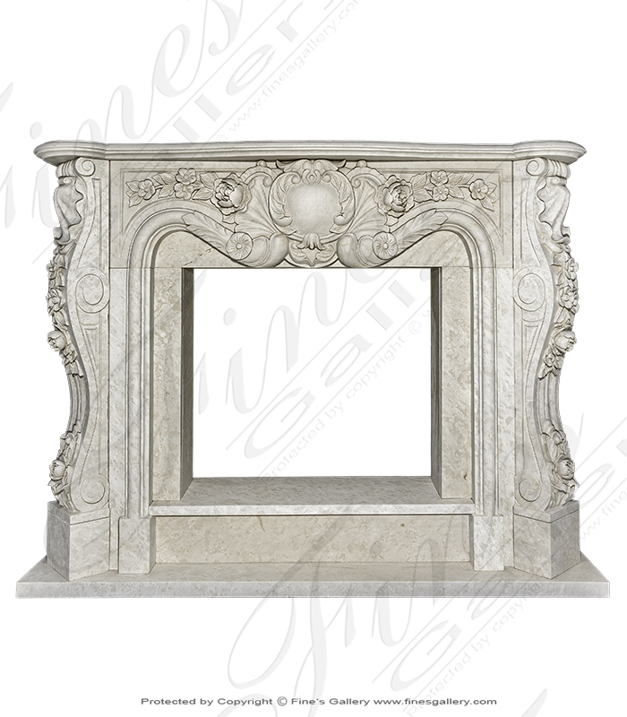 Luxurious Ornate French Mantel in Italian Botticino Marble