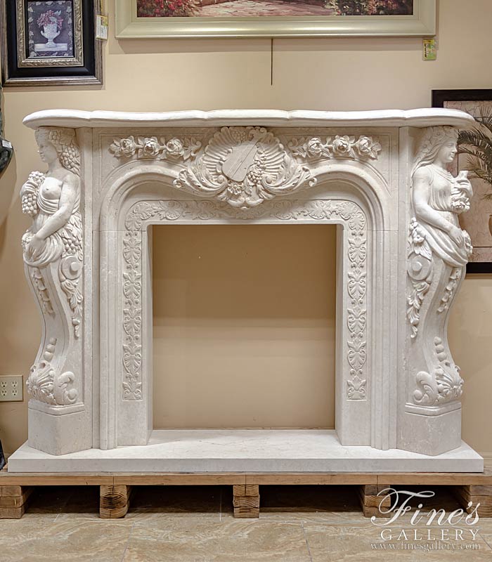 Stunning Hand Carved Lady Devine Marble Mantel in Italian Botticino Marble