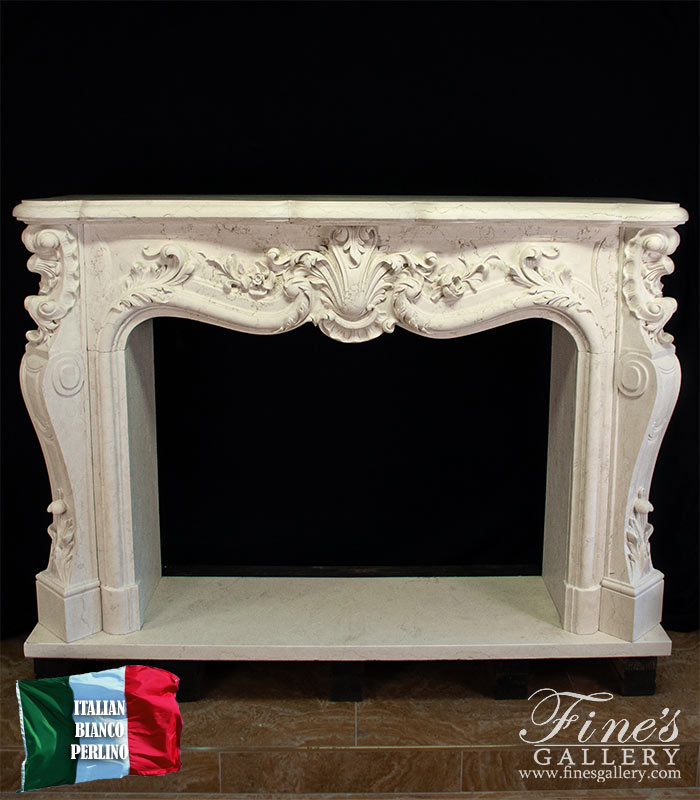 Finely Carved French Style Italian Perlino Marble Mantel