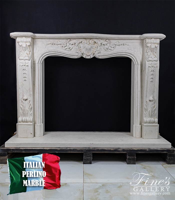 Italian Perlino Light Marble Fireplace