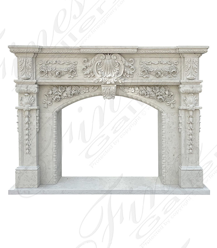 Ornate Rose Garland Mantel In Italian Bianco Perlino Marble
