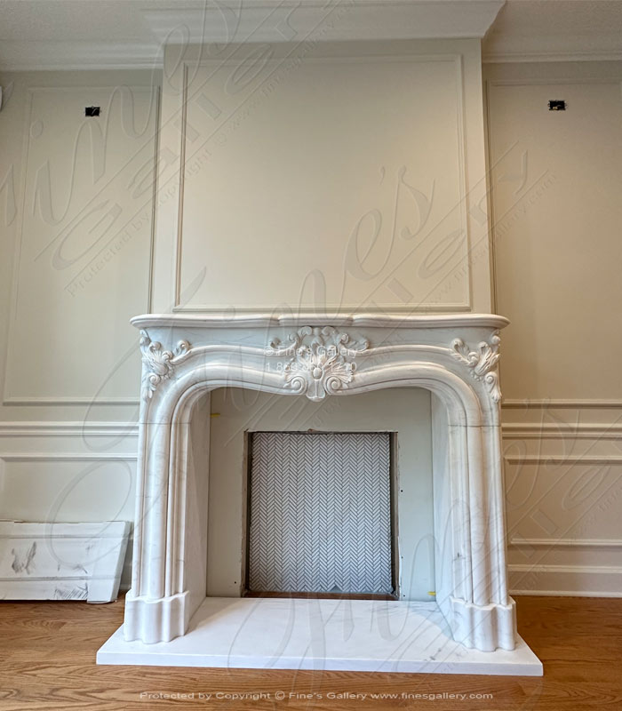 57 Inch Statuary White Rococo Marble Fireplace ( Very Rare ) 