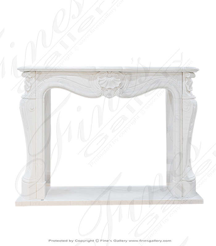 Clean French Marble Fireplace Mantel with Shell Motif