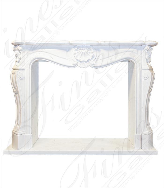 Clean French Marble Fireplace Mantel with Shell Motif