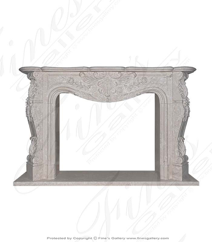 Hand Picked Italian Perlato Marble Ornate Floral Fireplace Mantel