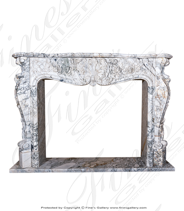 Ornate French Arabascato Marble Fireplace