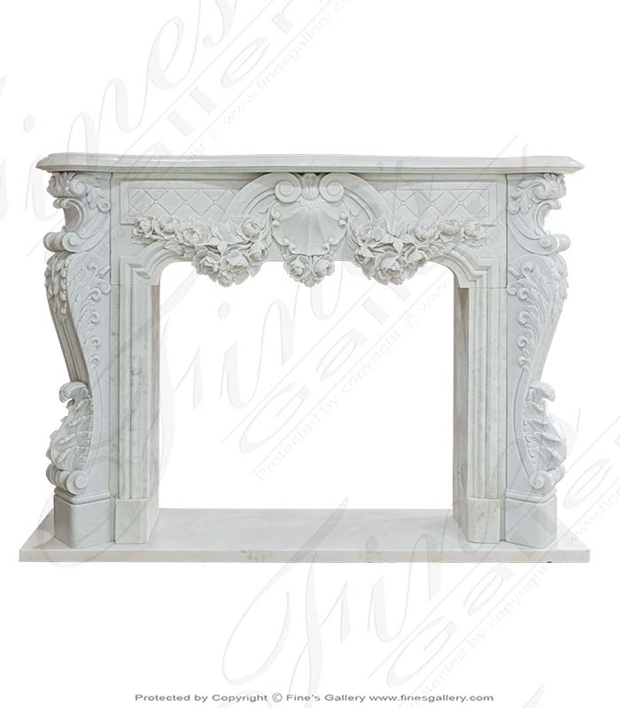 Ornate Rose Garland French Statuary White Marble Fireplace Mantel
