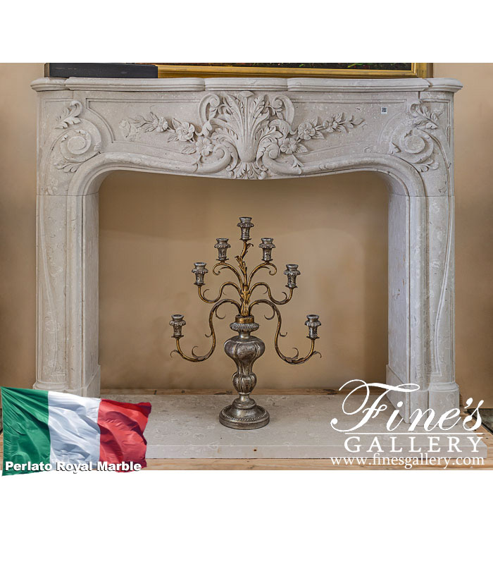 Italian Perlato Royal Marble Fireplace Mantel in Louis XVI Style