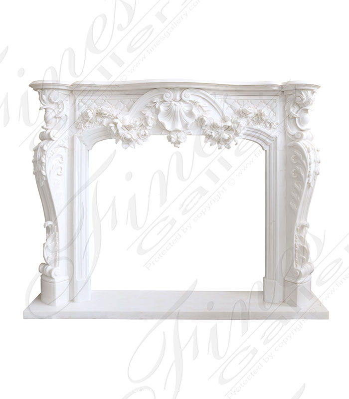 Ornate Light White Marble Fireplace with Deep Floral Relief Work