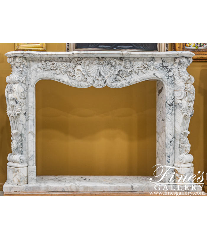 Stunning elaborate carved Arabascato marble fireplace