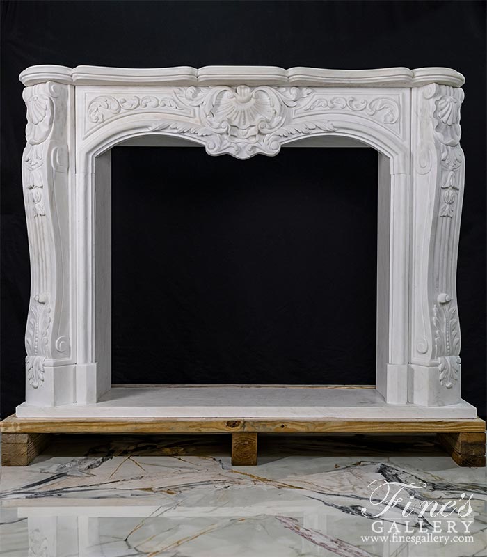 Rare French Style Fireplace Mantel in Statuary White Marble