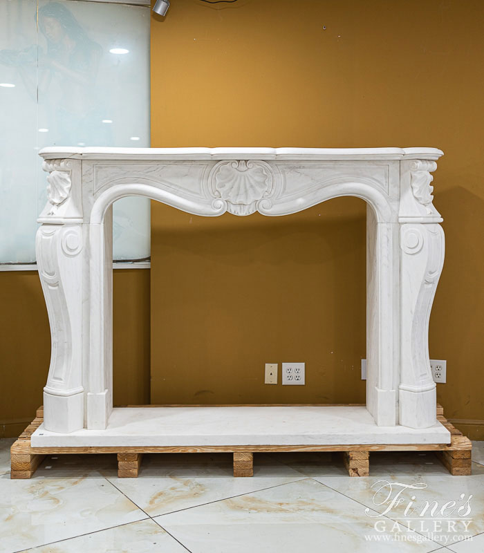 Shell Motif French Mantel in Statuary White Marble