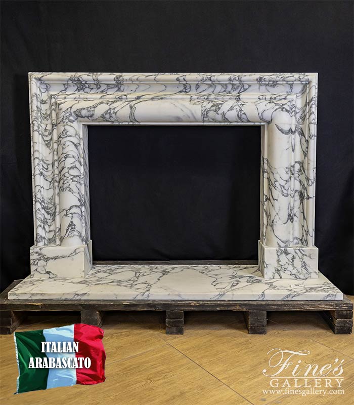 Rare Bolection Style Fireplace Mantel in Italian Arabascato Calacatta Marble