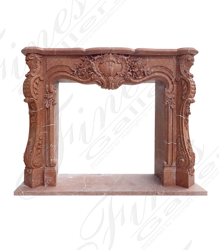 Highly Ornate French Mantel in Rare Rojo Alicante Marble