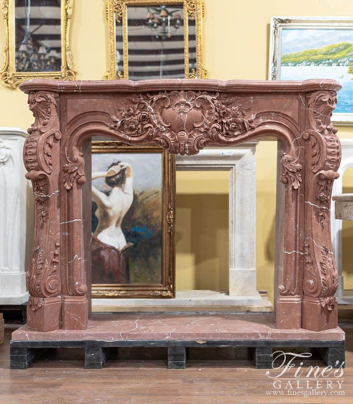 Highly Ornate French Mantel in Rare Rojo Alicante Marble