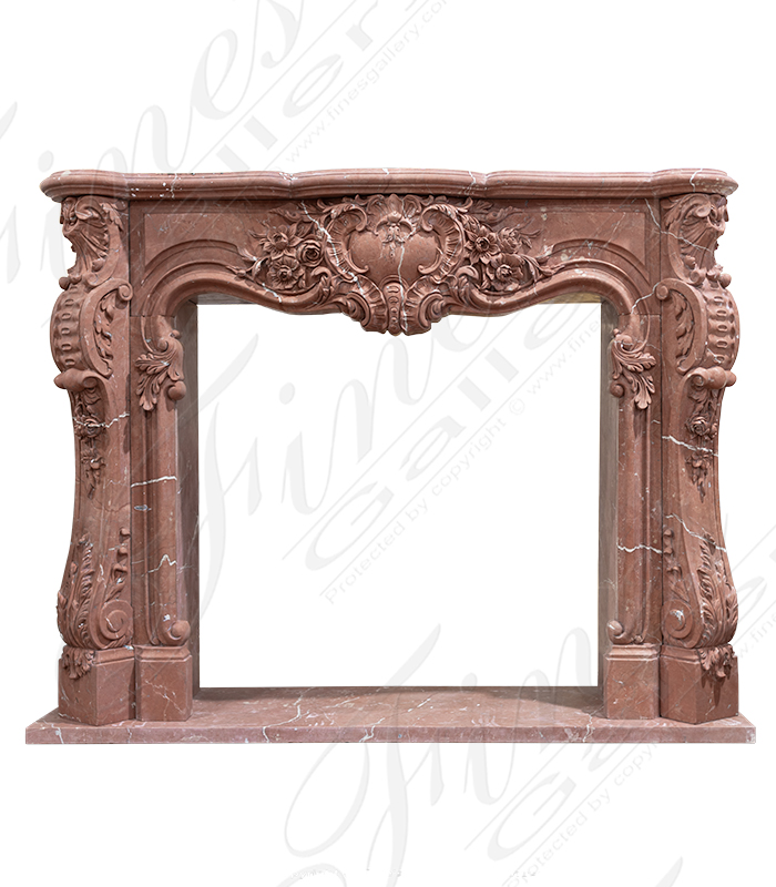 Highly Ornate French Mantel in Rare Rojo Alicante Marble