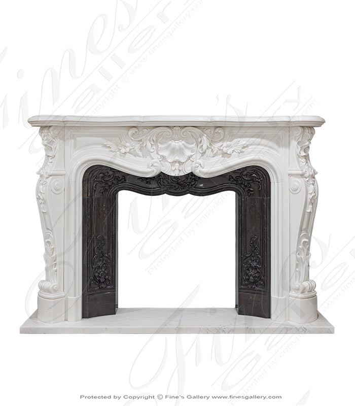 French Mantel in Light Statuary Marble with Decorative Black Marble Insert