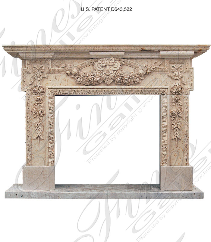 Large Floral Tan Marble Fireplace