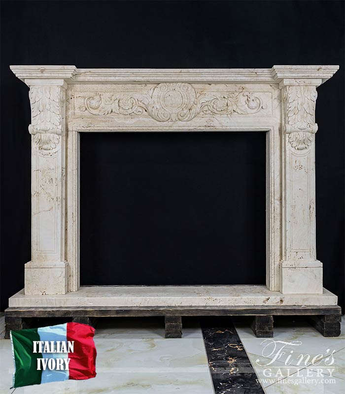 Floral Scrollwork Mantel in Italian Ivory Travertine