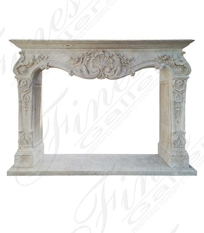 Rare Ornately Carved Mantel in Italian Roman Travertine