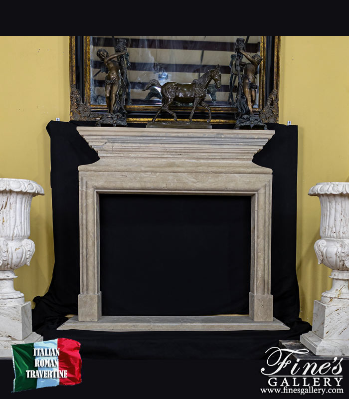 Bolection Style Mantel with Sleek Shelf in Italian Roman Travertine