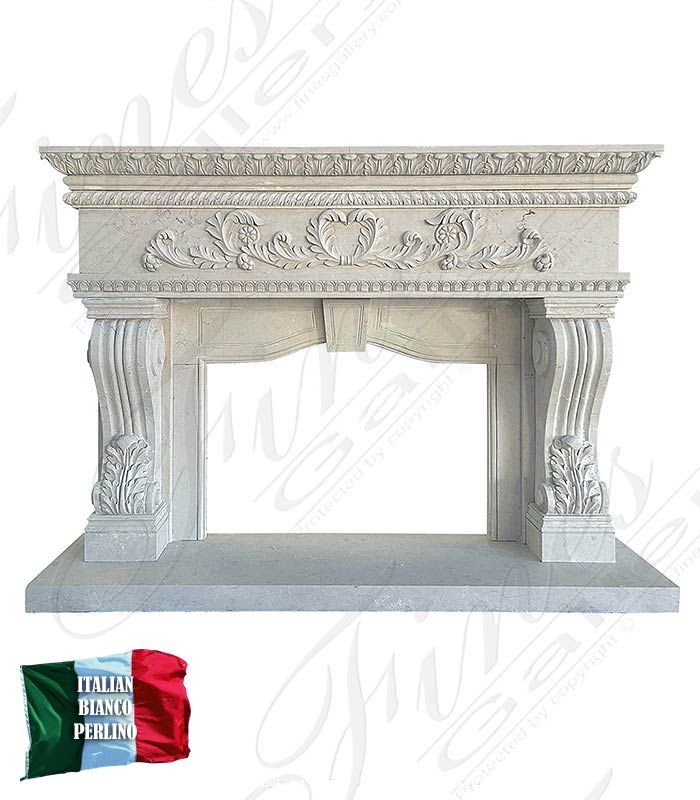Oversized Italian Style Mantel in Italian Bianco Perlino Marble