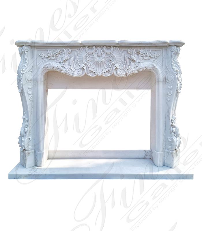Oversized Ornate French Style Mantel in Statuary Marble