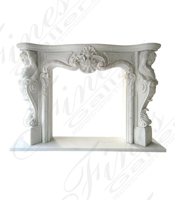 Cherub Themed Mantel with Ornate Scrollwork and Shell Motif