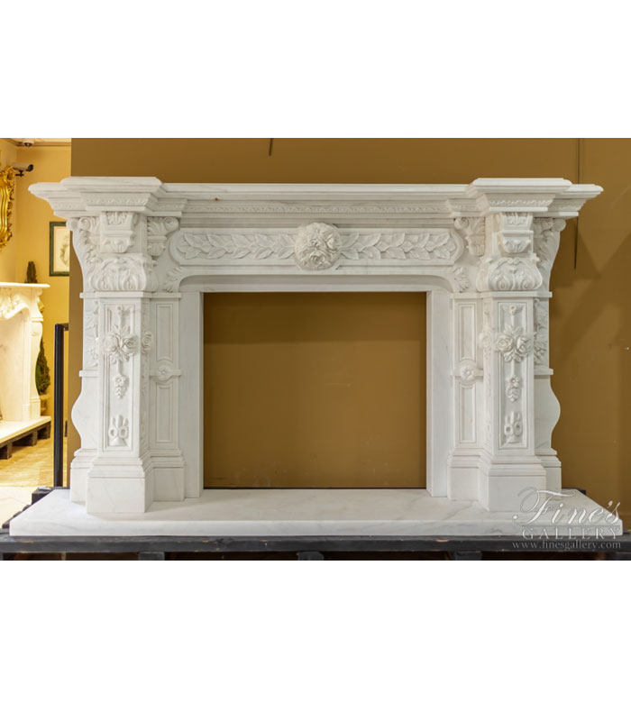 Ornate Italian Renaissance Marble Fireplace