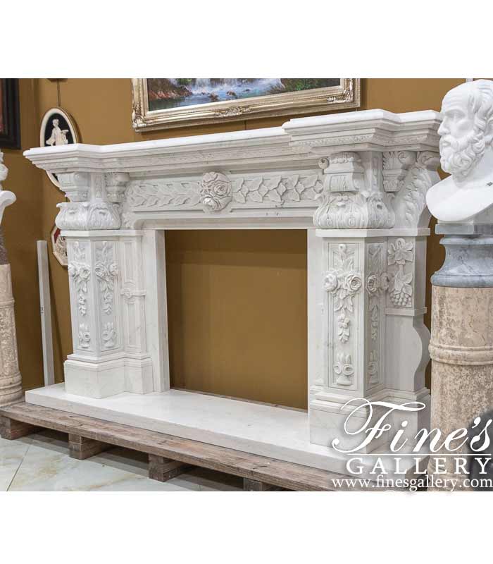 Ornate Italian Renaissance Marble Fireplace