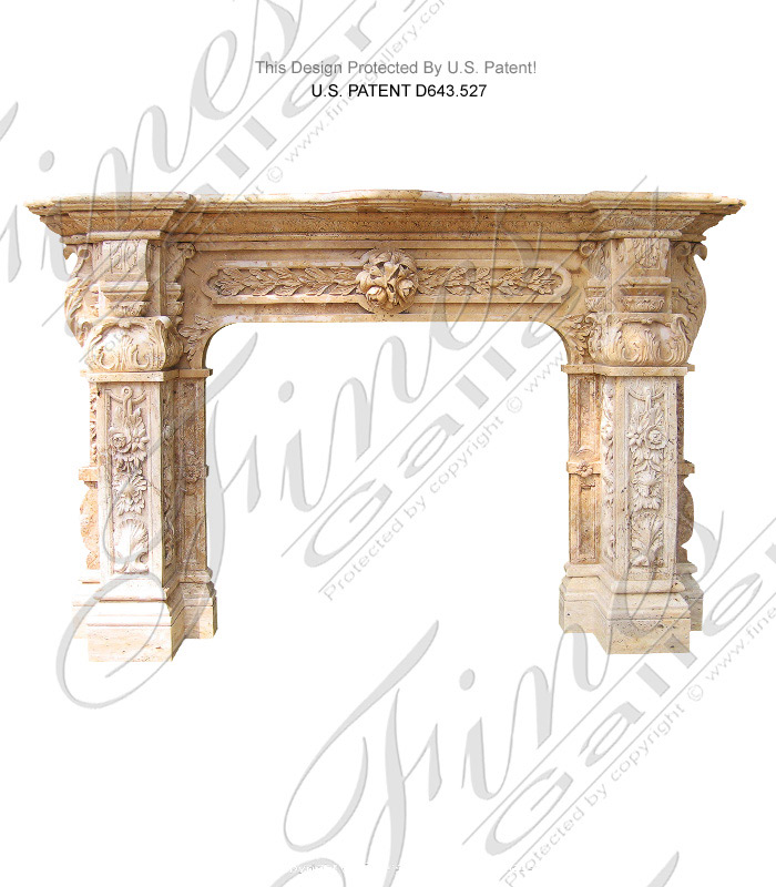 French Renaissance Style Travertine Fireplace Mantel