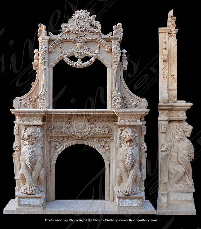 Botticino Lion Marble Over Mantel