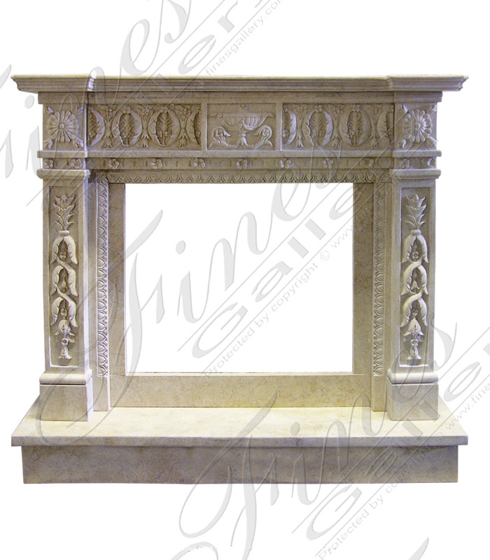 Cream Marble Neoclassical Fireplace Mantel