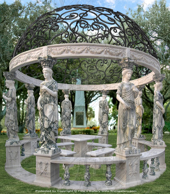 Green Marble Statues Gazebo