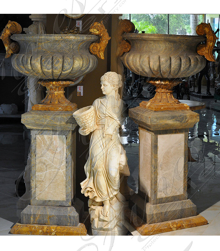 Multicolor Marble Urn Pair