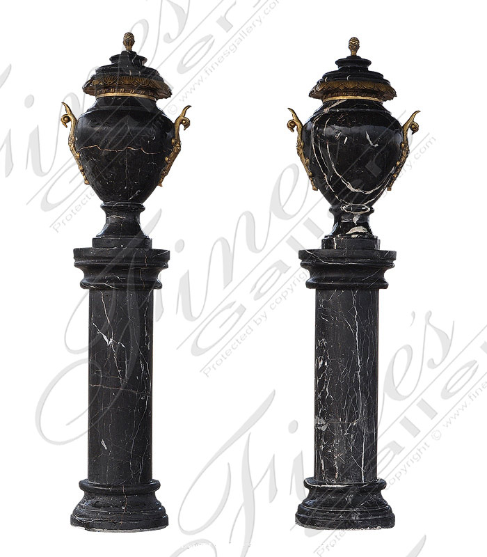 Marble & Bronze Urn Pair