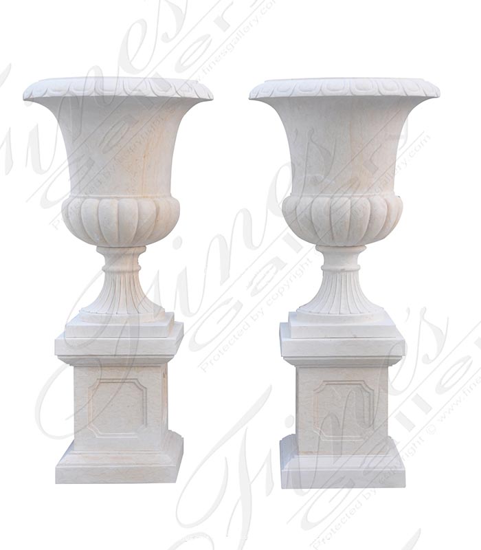 Crema Classic Marble Planter Pair