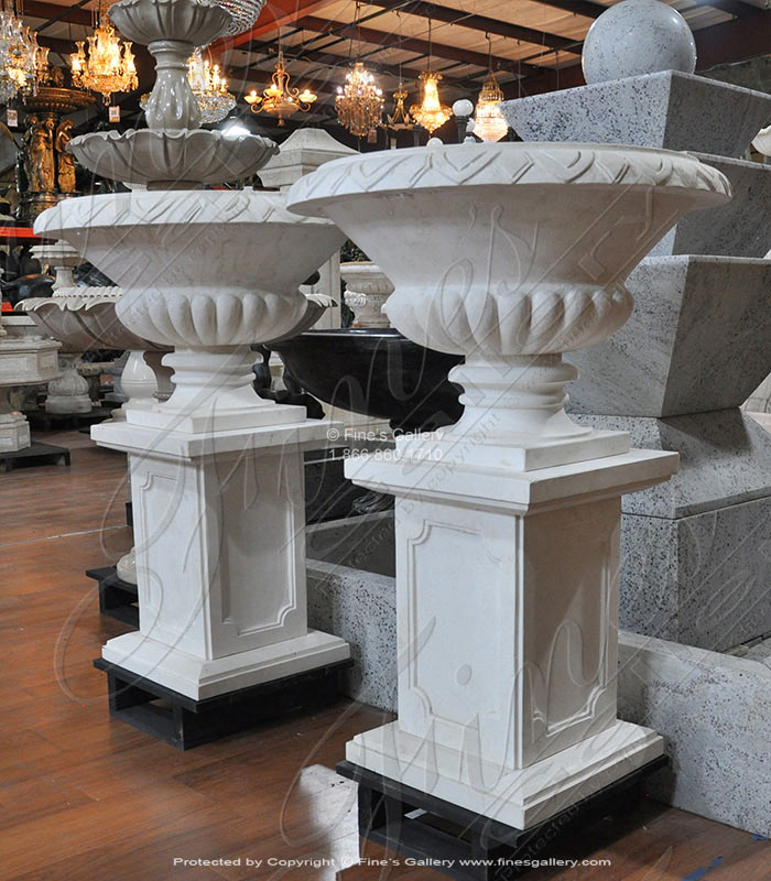 Classic Cream Limestone Planter Pair