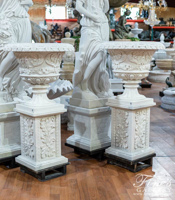 Ornate Marble Accanthus Scrollwork Planter ( Pair )