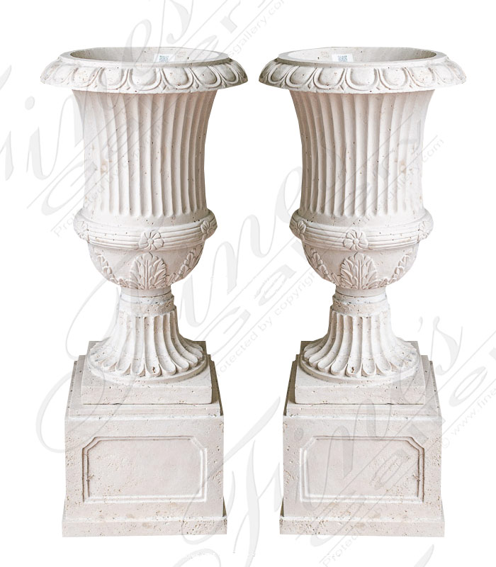 Roman Travertine Planter Pair