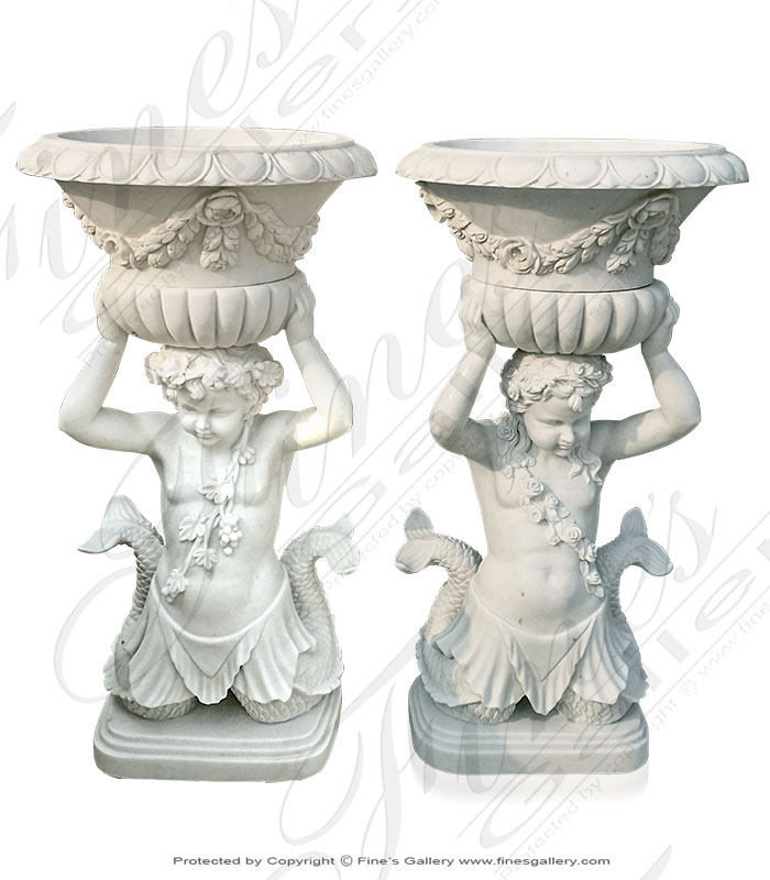 Caryatid Style Marble Planter Pair