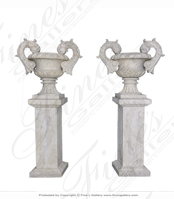 Hand Carved Italian Travertine Planter Pair