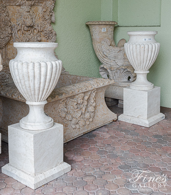 Stunning Italian Travertine Planter Pair