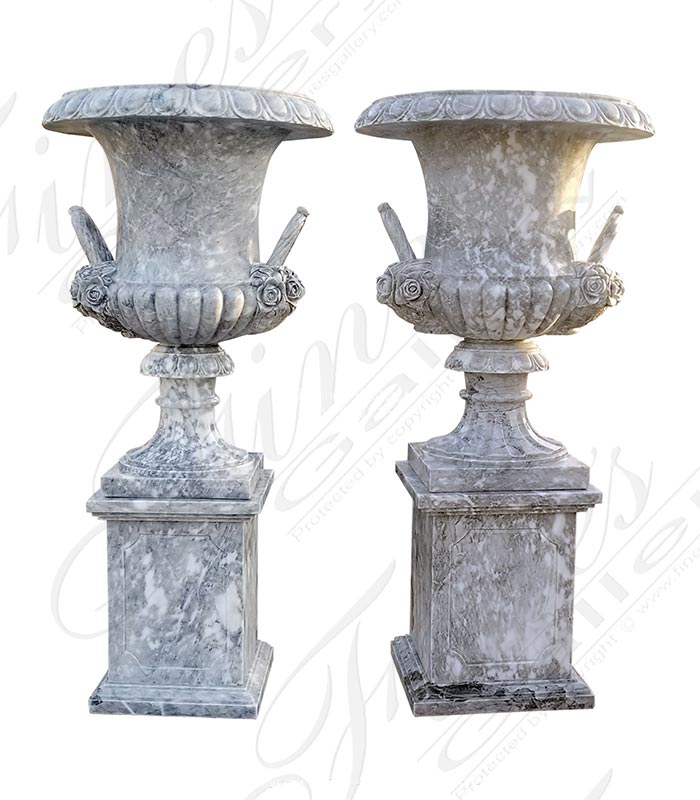 Stunning Gray Based Marble Urn Pair