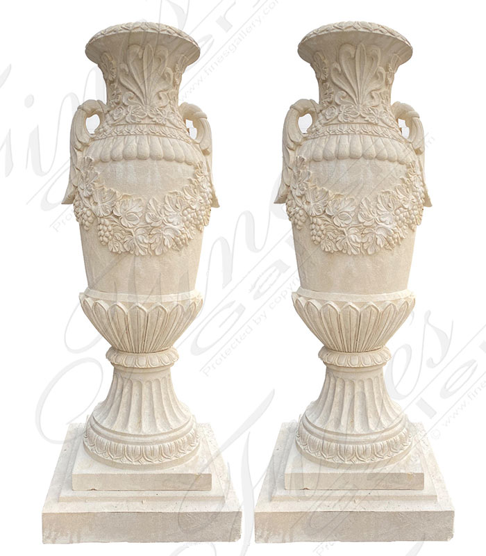 Elaborate 19th Century Style French Limestone Planter Pair