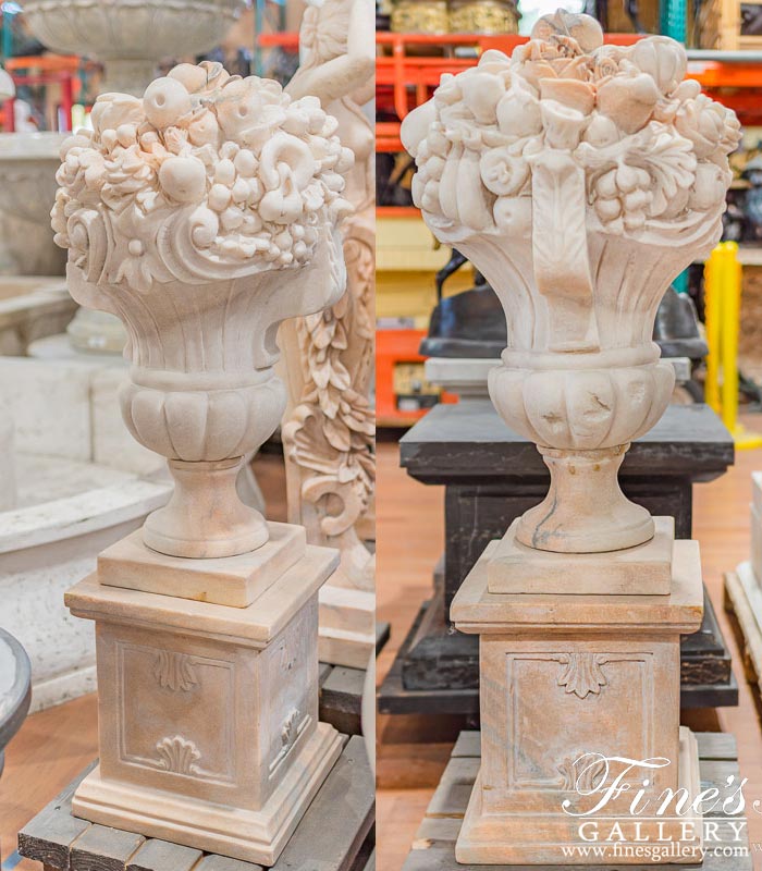 Floral Fruit Basket Urns in Rosetta Marble