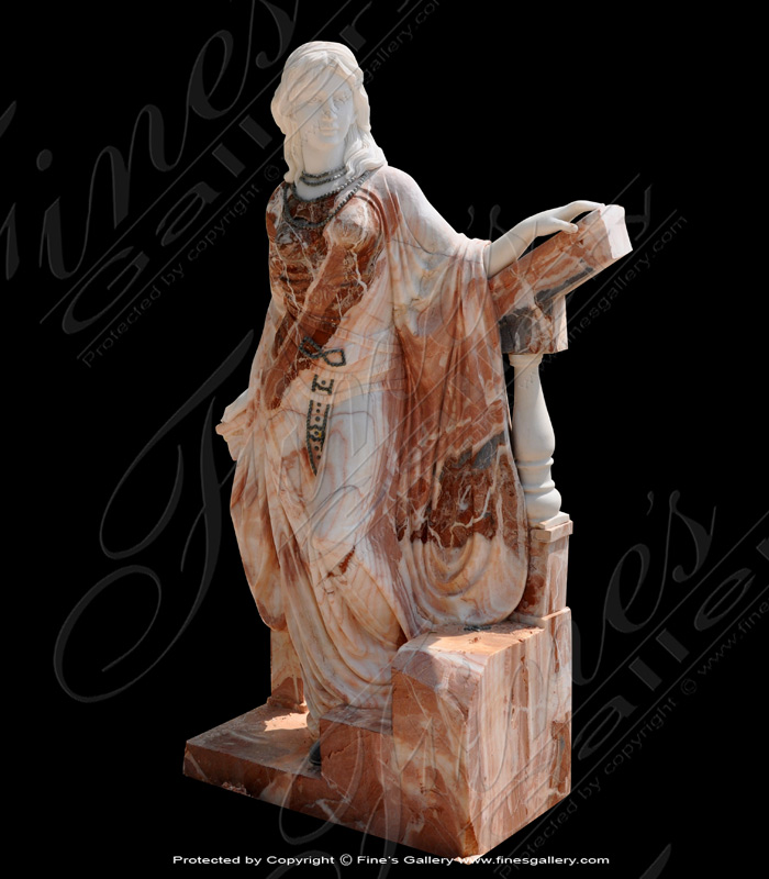 Lady On Stairway Marble Statue