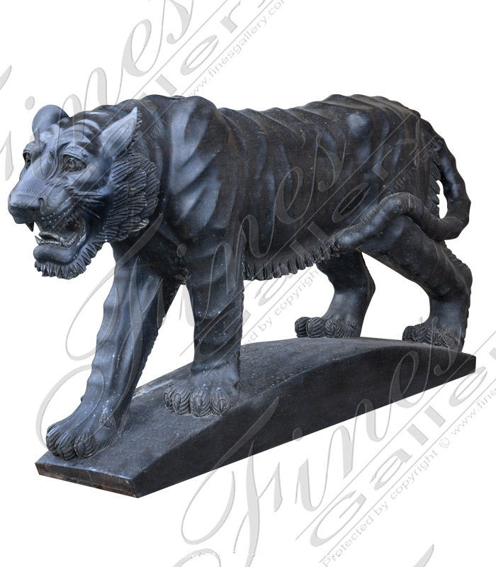 Black Marble Tigers Statues