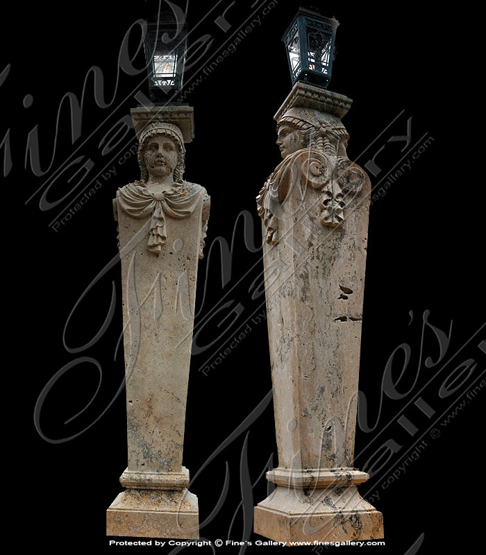 Marble Lamp Post Statue Pair